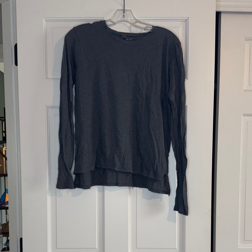 Vince Charcoal Gray Long Sleeve Layered Hem Top